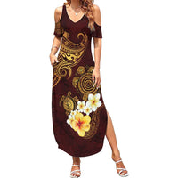 Polynesian Turtle Family Matching Summer Maxi Dress and Hawaiian Shirt Plumeria Hibiscus Pattern Oxblood LT03 Mom's Dress Oxblood - Polynesian Pride
