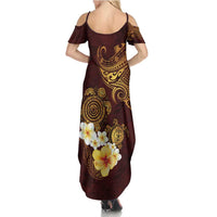 Polynesian Turtle Family Matching Summer Maxi Dress and Hawaiian Shirt Plumeria Hibiscus Pattern Oxblood LT03 - Polynesian Pride