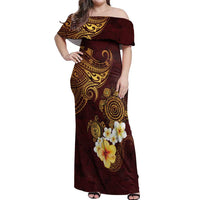 Polynesian Turtle Off Shoulder Maxi Dress Plumeria Hibiscus Pattern Oxblood LT03 Women Oxblood - Polynesian Pride
