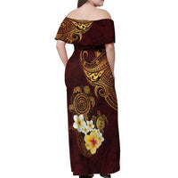 Polynesian Turtle Off Shoulder Maxi Dress Plumeria Hibiscus Pattern Oxblood LT03 - Polynesian Pride