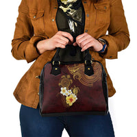 Polynesian Turtle Shoulder Handbag Plumeria Hibiscus Pattern Oxblood