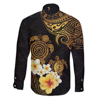 Polynesian Turtle Family Matching Off The Shoulder Long Sleeve Dress and Hawaiian Shirt Plumeria Hibiscus Pattern Black Color LT03 - Polynesian Pride