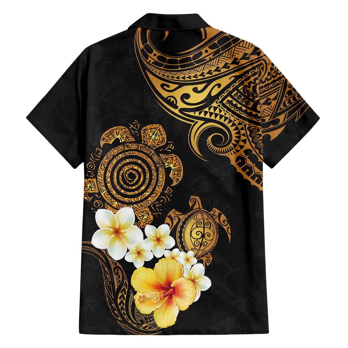 Polynesian Turtle Family Matching Off Shoulder Short Dress and Hawaiian Shirt Plumeria Hibiscus Pattern Black Color LT03 - Polynesian Pride