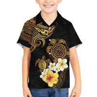 Polynesian Turtle Family Matching Off Shoulder Short Dress and Hawaiian Shirt Plumeria Hibiscus Pattern Black Color LT03 Son's Shirt Black - Polynesian Pride