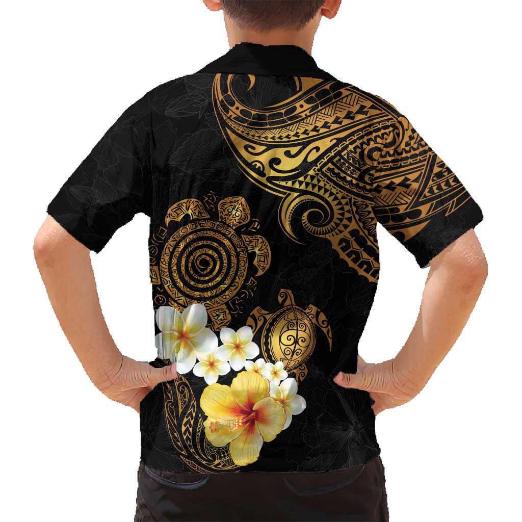 Polynesian Turtle Family Matching Summer Maxi Dress and Hawaiian Shirt Plumeria Hibiscus Pattern Black Color LT03 - Polynesian Pride