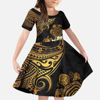 Polynesian Turtle Family Matching Summer Maxi Dress and Hawaiian Shirt Plumeria Hibiscus Pattern Black Color LT03 Daughter's Dress Black - Polynesian Pride
