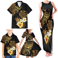 Polynesian Turtle Family Matching Tank Maxi Dress and Hawaiian Shirt Plumeria Hibiscus Pattern Black Color LT03 - Polynesian Pride