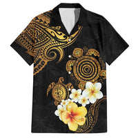 Polynesian Turtle Family Matching Tank Maxi Dress and Hawaiian Shirt Plumeria Hibiscus Pattern Black Color LT03 Dad's Shirt - Short Sleeve Black - Polynesian Pride