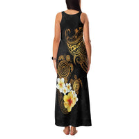Polynesian Turtle Family Matching Tank Maxi Dress and Hawaiian Shirt Plumeria Hibiscus Pattern Black Color LT03 - Polynesian Pride
