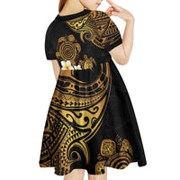 Polynesian Turtle Kid Short Sleeve Dress Plumeria Hibiscus Pattern Black Color LT03 - Polynesian Pride