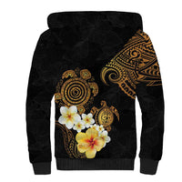 Polynesian Turtle Sherpa Hoodie Plumeria Hibiscus Pattern Black Color LT03 - Polynesian Pride