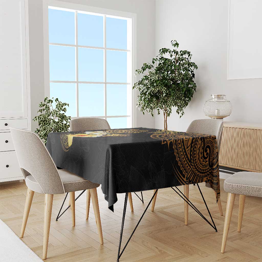 Polynesian Turtle Tablecloth Plumeria Hibiscus Pattern Black Color