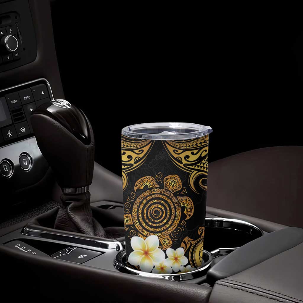 Polynesian Turtle Tumbler Cup Plumeria Hibiscus Pattern Black Color