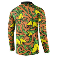 New Zealand Kowhai Flowers Button Sweatshirt Maori Koru Pattern