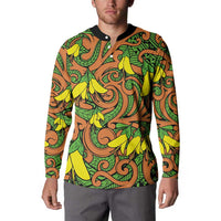 New Zealand Kowhai Flowers Button Sweatshirt Maori Koru Pattern