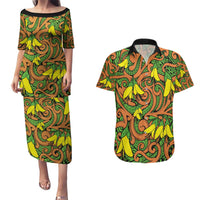 New Zealand Kowhai Flowers Couples Matching Puletasi and Hawaiian Shirt Maori Koru Pattern LT03 Orange - Polynesian Pride