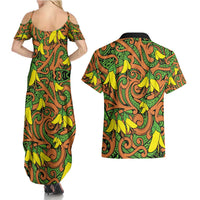 New Zealand Kowhai Flowers Couples Matching Summer Maxi Dress and Hawaiian Shirt Maori Koru Pattern LT03 - Polynesian Pride
