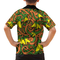 New Zealand Kowhai Flowers Family Matching Off The Shoulder Long Sleeve Dress and Hawaiian Shirt Maori Koru Pattern LT03 - Polynesian Pride