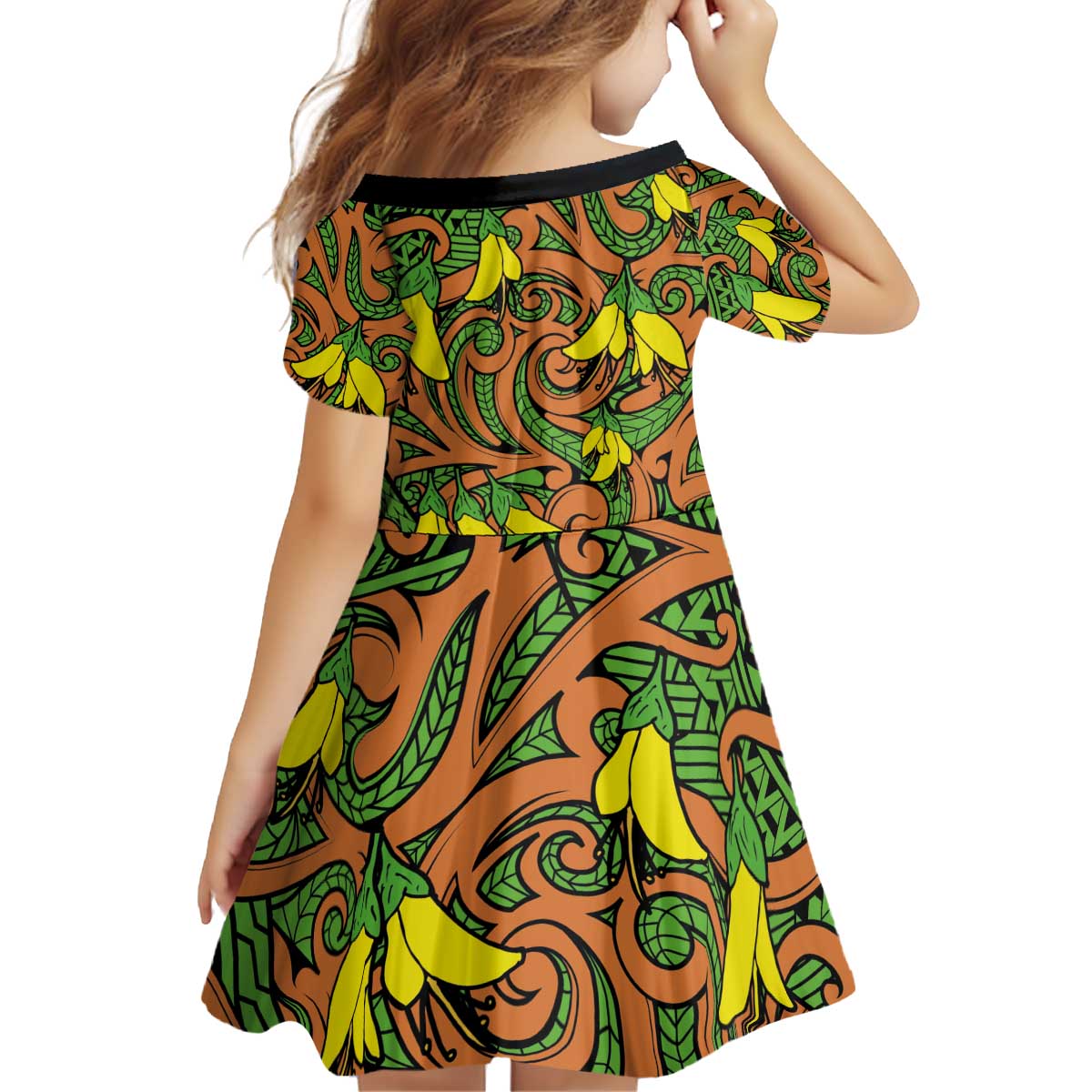 New Zealand Kowhai Flowers Family Matching Off Shoulder Short Dress and Hawaiian Shirt Maori Koru Pattern LT03 - Polynesian Pride
