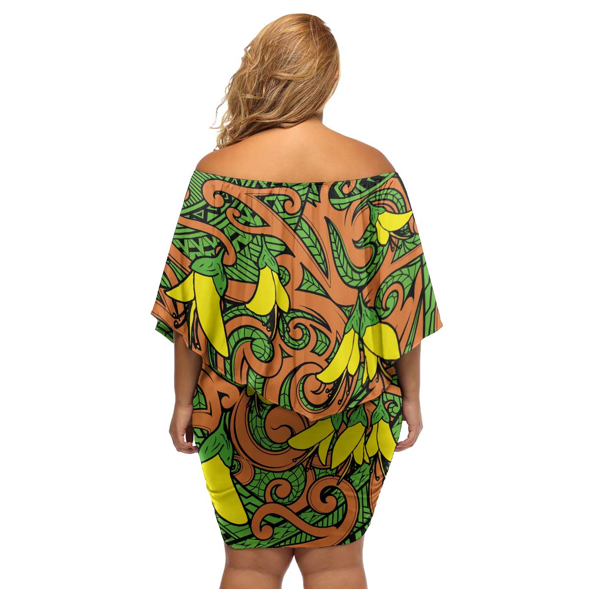 New Zealand Kowhai Flowers Family Matching Off Shoulder Short Dress and Hawaiian Shirt Maori Koru Pattern LT03 - Polynesian Pride