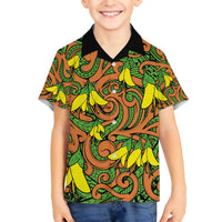 New Zealand Kowhai Flowers Family Matching Off Shoulder Short Dress and Hawaiian Shirt Maori Koru Pattern LT03 Son's Shirt Orange - Polynesian Pride