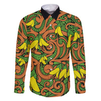 New Zealand Kowhai Flowers Family Matching Summer Maxi Dress and Hawaiian Shirt Maori Koru Pattern LT03 Dad's Shirt - Long Sleeve Orange - Polynesian Pride