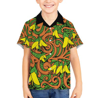 New Zealand Kowhai Flowers Family Matching Summer Maxi Dress and Hawaiian Shirt Maori Koru Pattern LT03 Son's Shirt Orange - Polynesian Pride
