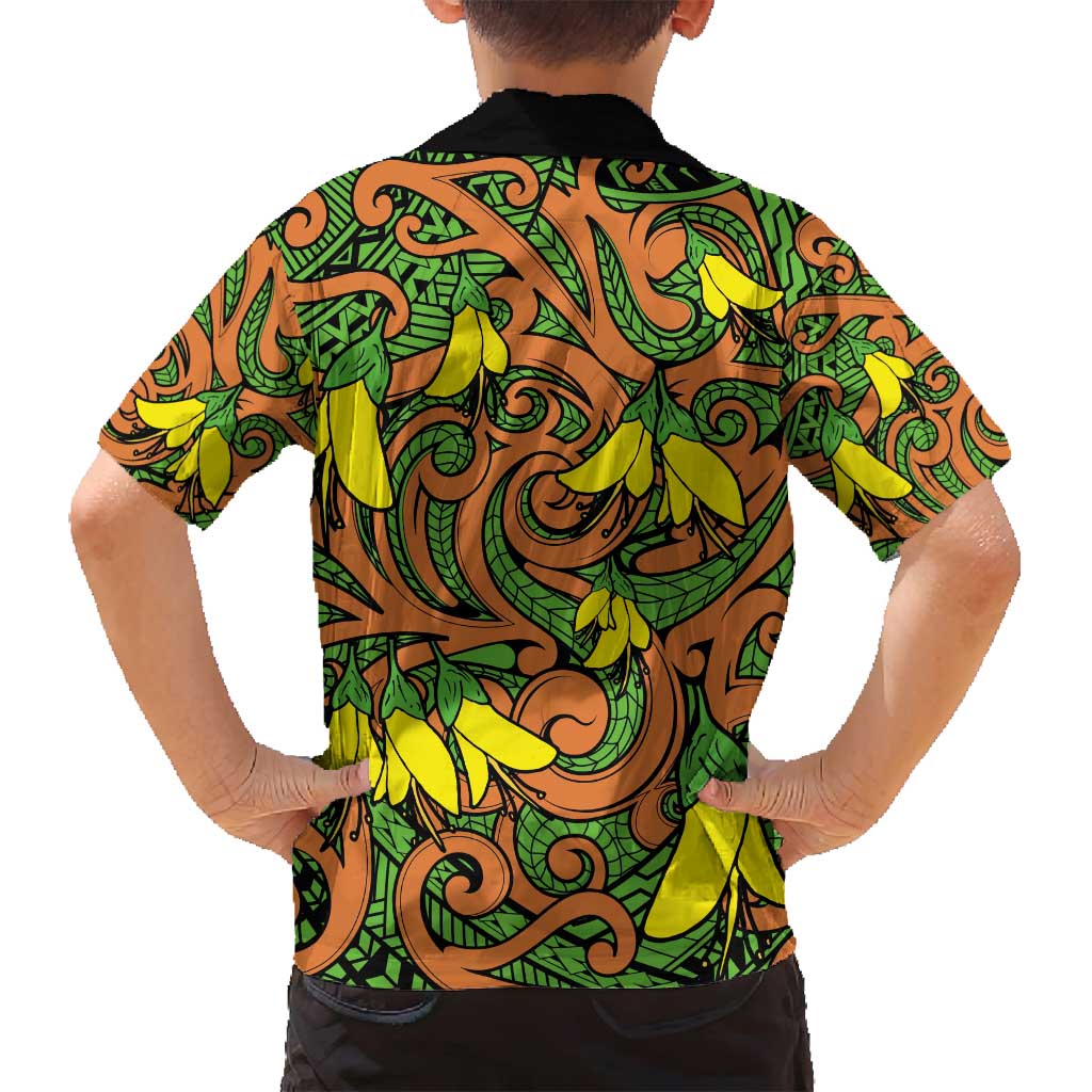 New Zealand Kowhai Flowers Family Matching Tank Maxi Dress and Hawaiian Shirt Maori Koru Pattern LT03 - Polynesian Pride