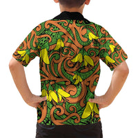 New Zealand Kowhai Flowers Family Matching Tank Maxi Dress and Hawaiian Shirt Maori Koru Pattern LT03 - Polynesian Pride