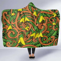 New Zealand Kowhai Flowers Hooded Blanket Maori Koru Pattern LT03 One Size Orange - Polynesian Pride