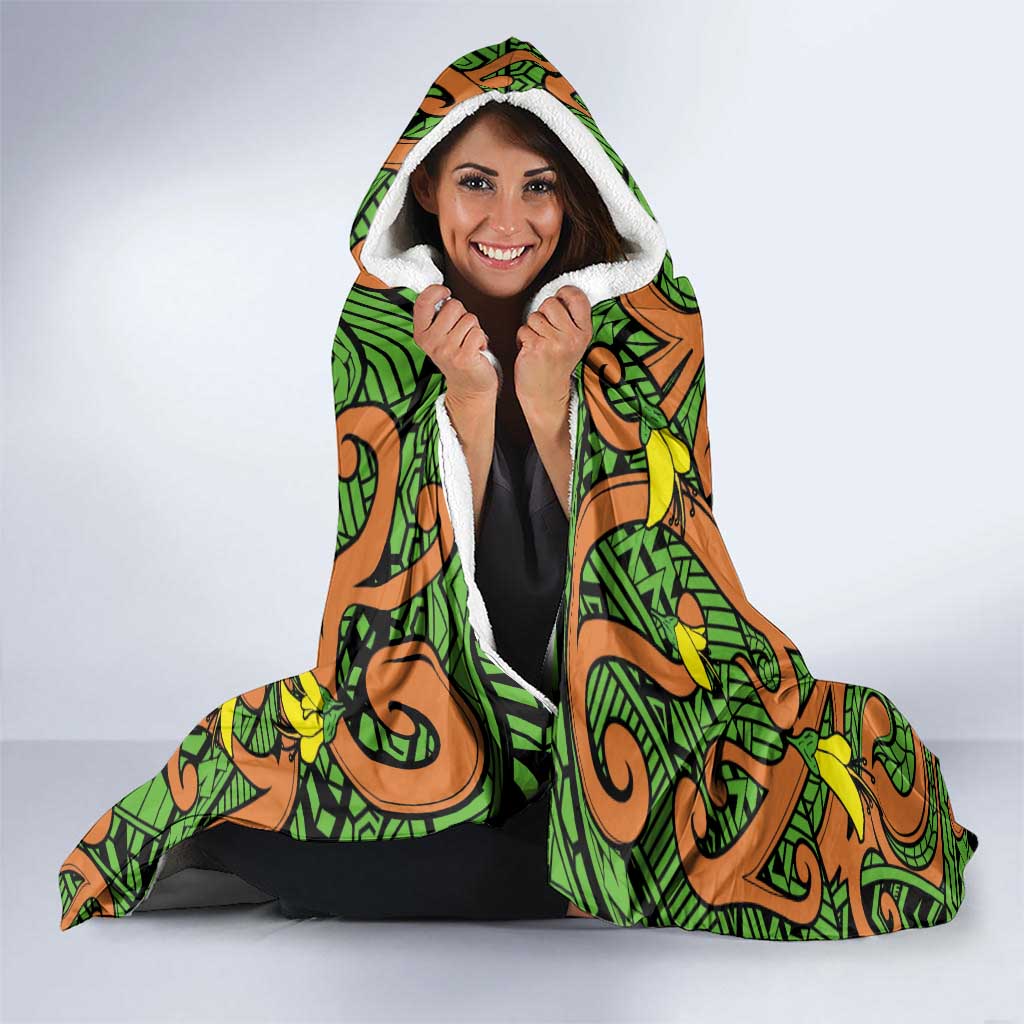New Zealand Kowhai Flowers Hooded Blanket Maori Koru Pattern LT03 - Polynesian Pride