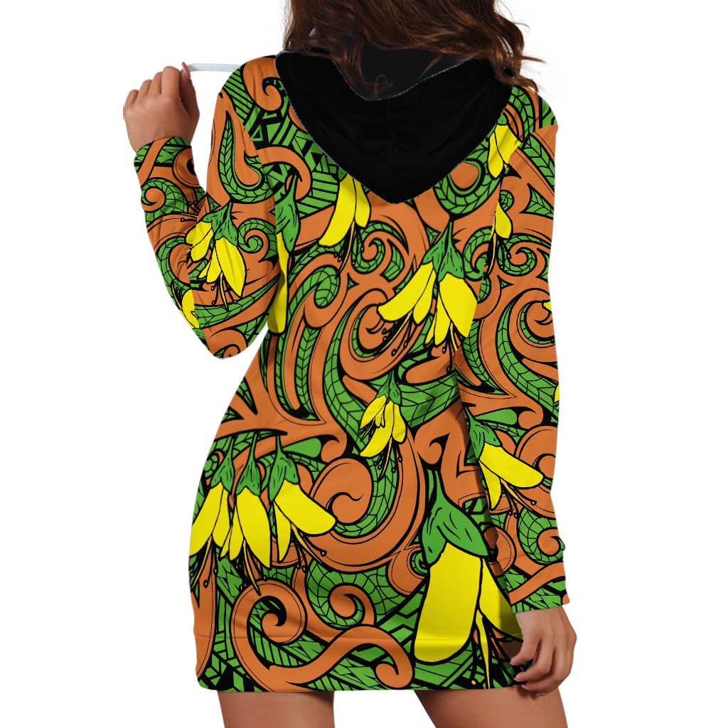New Zealand Kowhai Flowers Hoodie Dress Maori Koru Pattern LT03 - Polynesian Pride