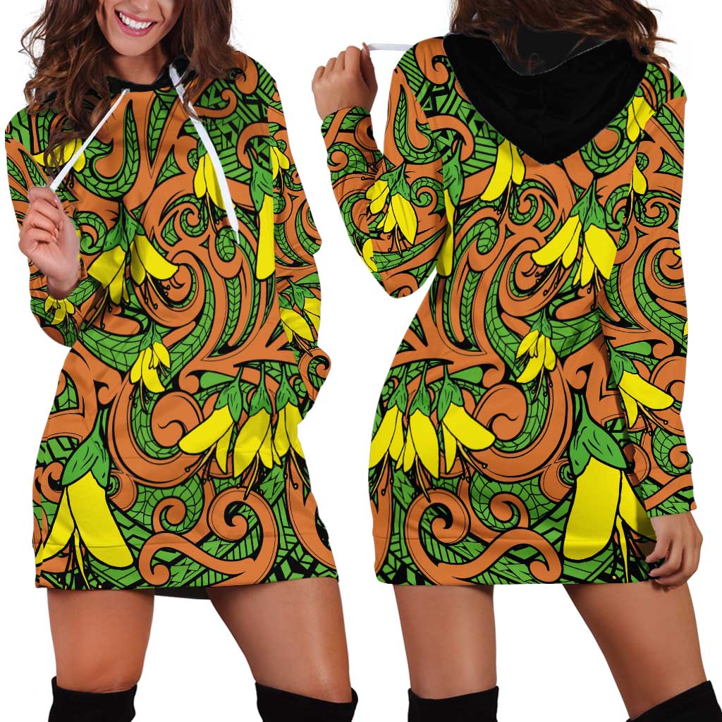 New Zealand Kowhai Flowers Hoodie Dress Maori Koru Pattern LT03 - Polynesian Pride