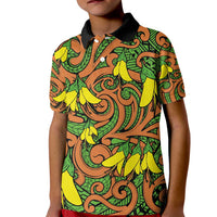 New Zealand Kowhai Flowers Kid Polo Shirt Maori Koru Pattern LT03 Kid Orange - Polynesian Pride