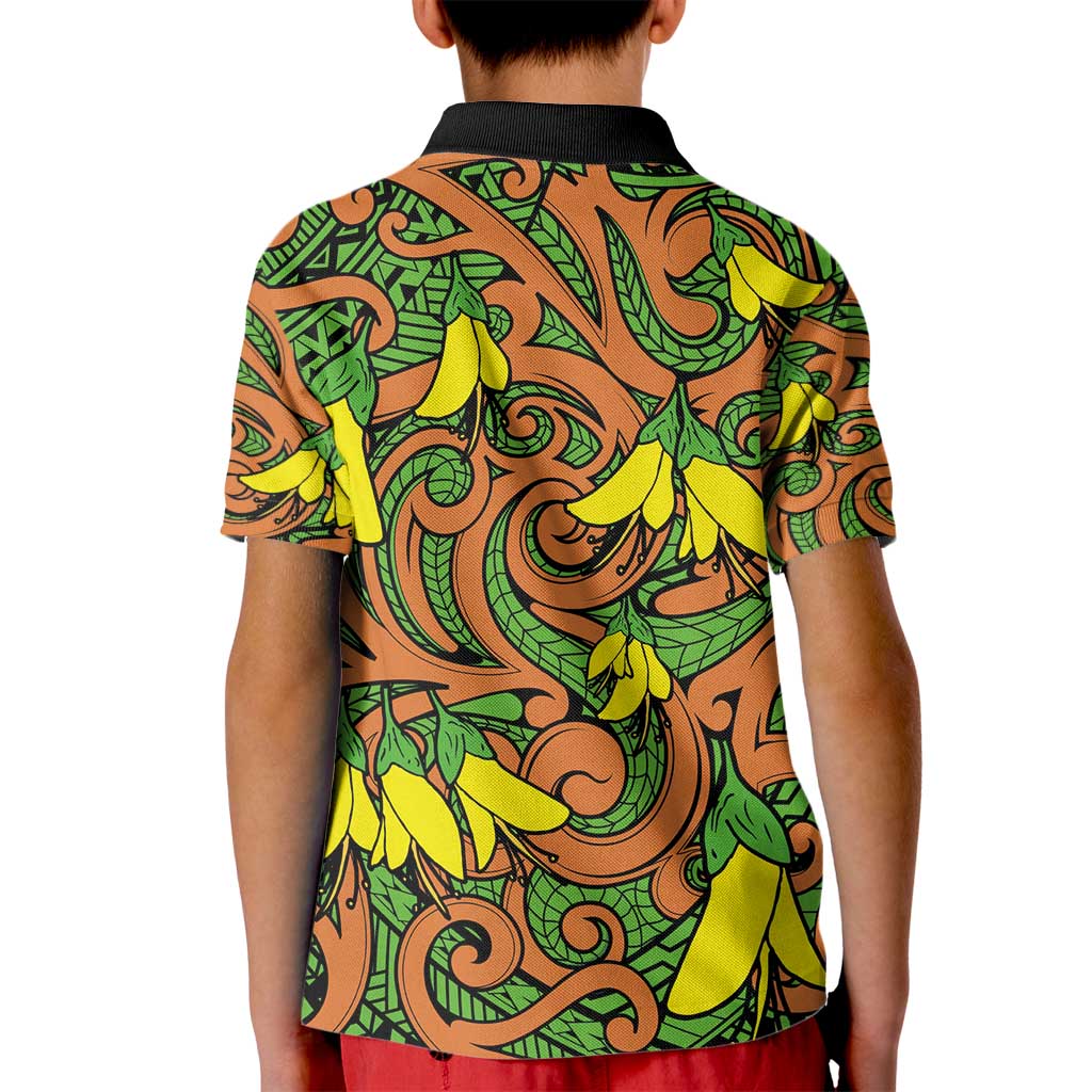 New Zealand Kowhai Flowers Kid Polo Shirt Maori Koru Pattern LT03 - Polynesian Pride