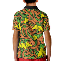 New Zealand Kowhai Flowers Kid Polo Shirt Maori Koru Pattern LT03 - Polynesian Pride