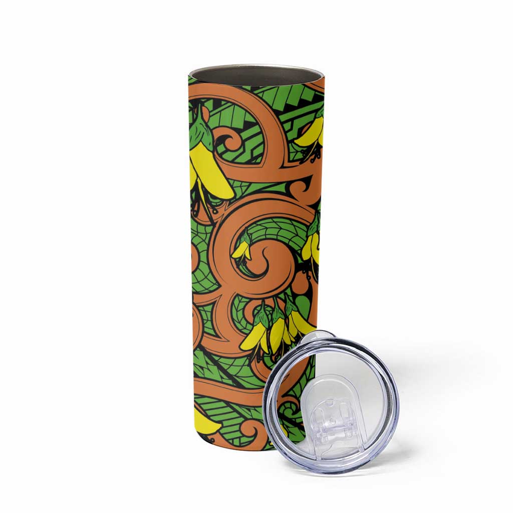 New Zealand Kowhai Flowers Skinny Tumbler Maori Koru Pattern LT03 - Polynesian Pride