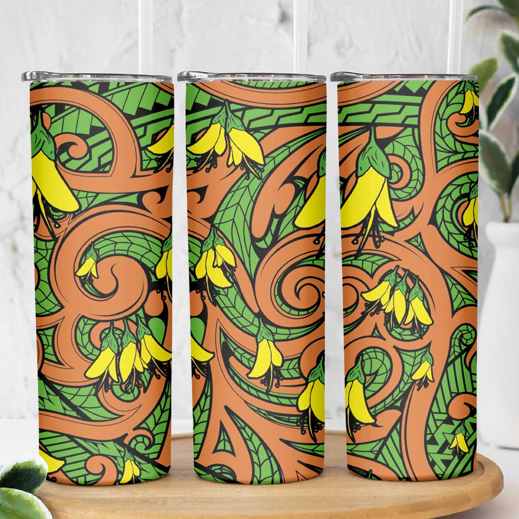 New Zealand Kowhai Flowers Skinny Tumbler Maori Koru Pattern LT03 - Polynesian Pride