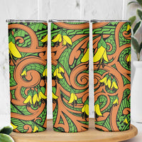 New Zealand Kowhai Flowers Skinny Tumbler Maori Koru Pattern LT03 - Polynesian Pride
