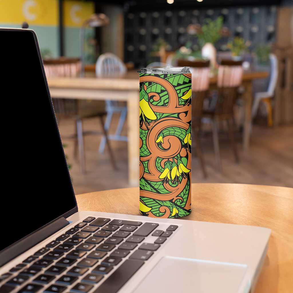 New Zealand Kowhai Flowers Skinny Tumbler Maori Koru Pattern LT03 - Polynesian Pride