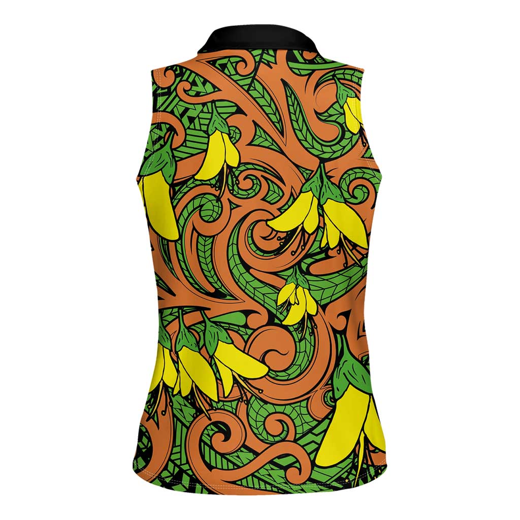 New Zealand Kowhai Flowers Women Sleeveless Polo Shirt Maori Koru Pattern LT03 - Polynesian Pride