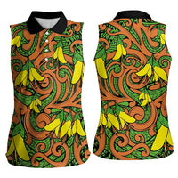New Zealand Kowhai Flowers Women Sleeveless Polo Shirt Maori Koru Pattern LT03 - Polynesian Pride
