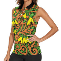 New Zealand Kowhai Flowers Women Sleeveless Polo Shirt Maori Koru Pattern LT03 - Polynesian Pride