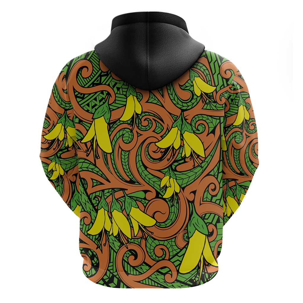 New Zealand Kowhai Flowers Zip Hoodie Maori Koru Pattern LT03 - Polynesian Pride