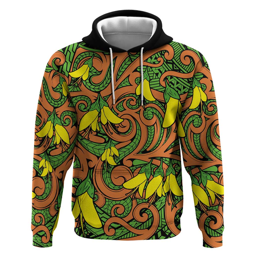 New Zealand Kowhai Flowers Zip Hoodie Maori Koru Pattern LT03 Pullover Hoodie Orange - Polynesian Pride