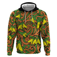 New Zealand Kowhai Flowers Zip Hoodie Maori Koru Pattern LT03 Pullover Hoodie Orange - Polynesian Pride