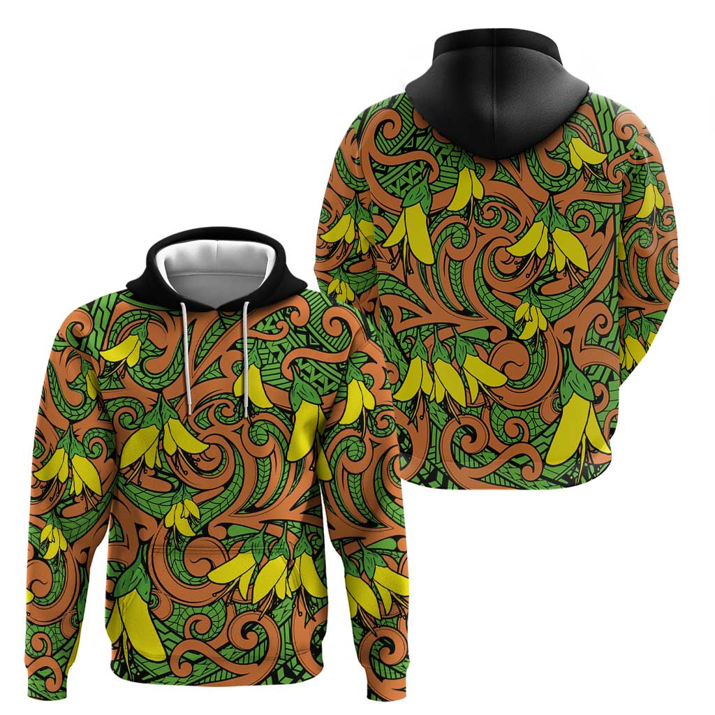 New Zealand Kowhai Flowers Zip Hoodie Maori Koru Pattern LT03 - Polynesian Pride