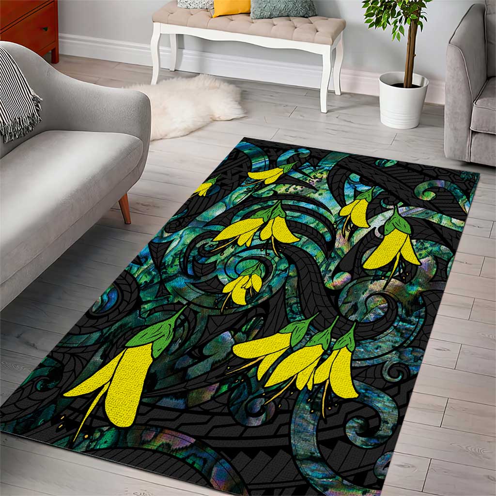 New Zealand Kowhai Flowers Area Rug Maori Koru Pattern With Paua Shell Style