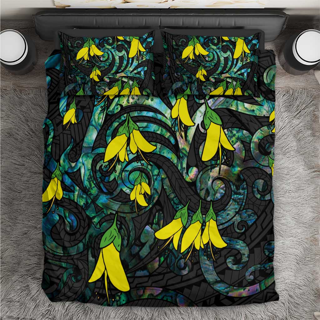 New Zealand Kowhai Flowers Bedding Set Maori Koru Pattern With Paua Shell Style