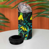 New Zealand Kowhai Flowers 4 in 1 Can Cooler Tumbler Maori Koru Pattern With Paua Shell Style LT03 - Polynesian Pride
